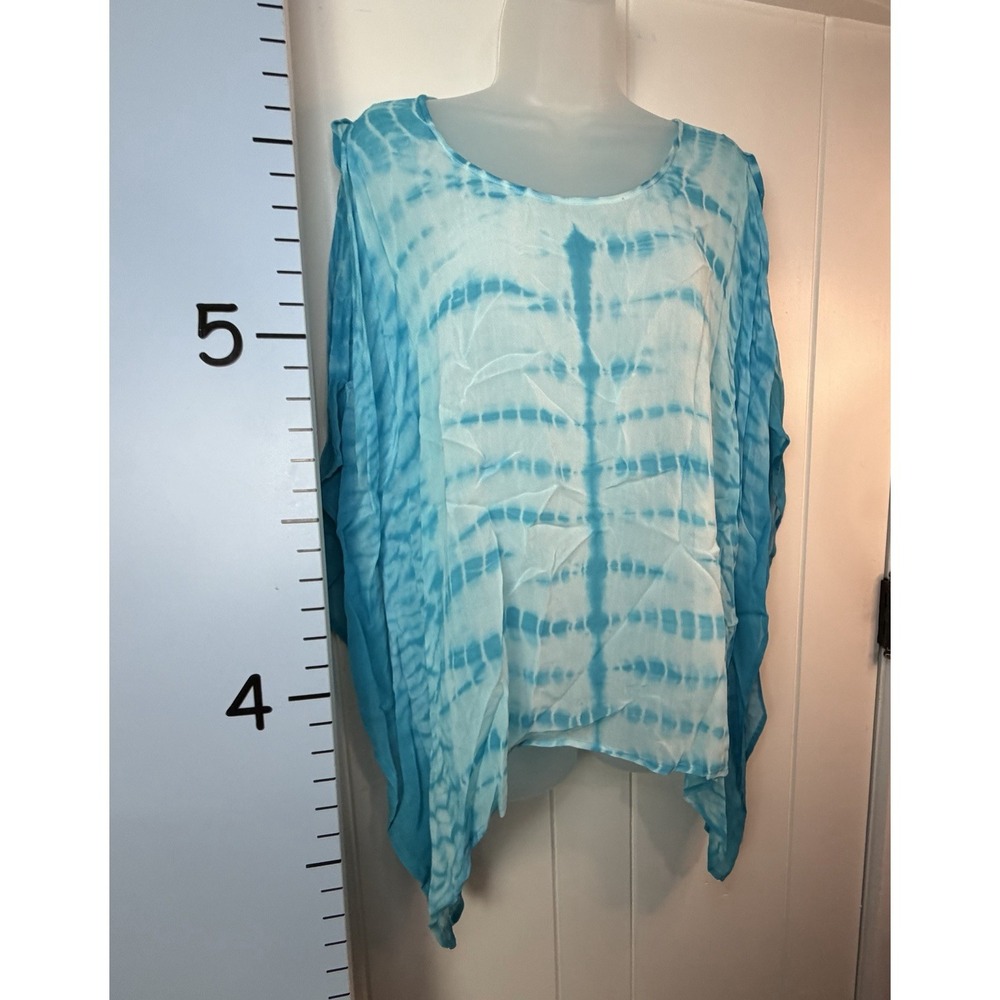 Chico's Swim Cover Up Tropical Beach Vacation Sheer Blue Tie Dye S/M Pullover